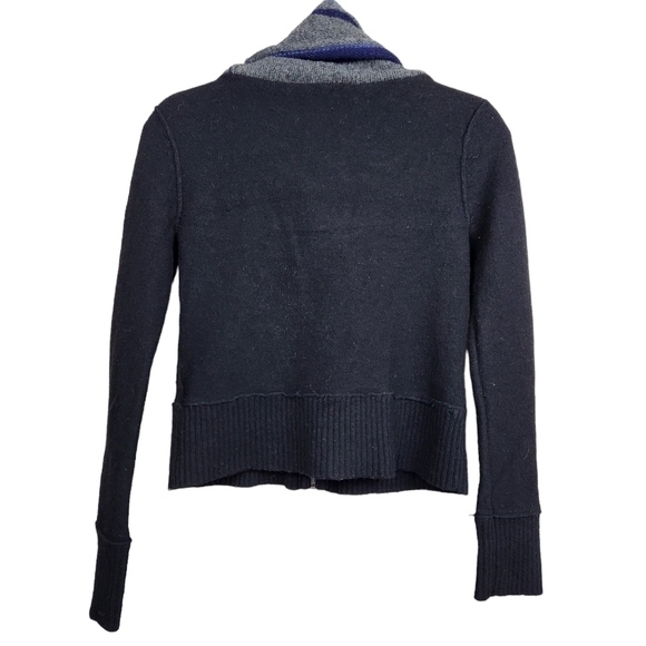 Free People Black Wool Sweater Jacket with Attached Stiped Scarf Women's XL - Picture 6 of 10